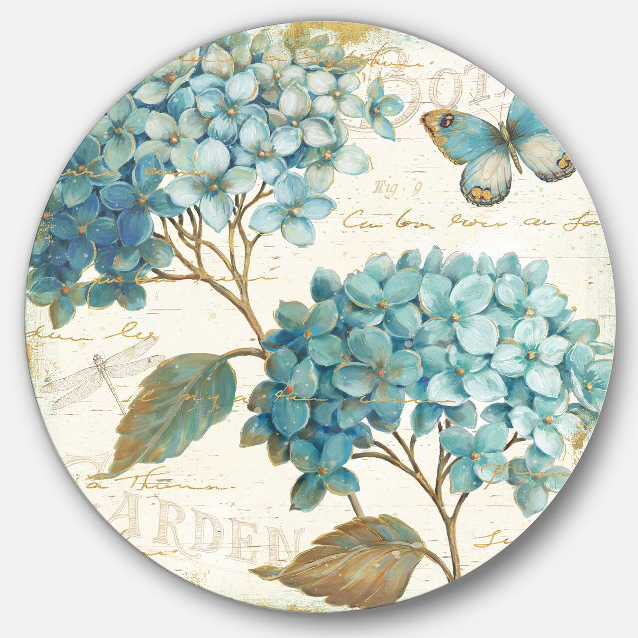 Designart - butterfly Blue Garden I - Farmhouse Metal Circle Wall Art